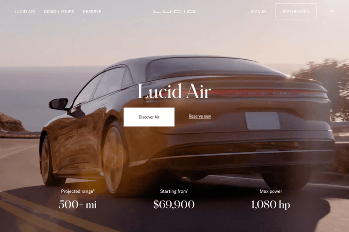 Lucid Motors website preview